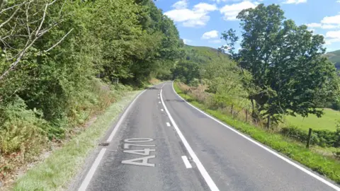 Google Street view image of the A470 between Rhayader and Llangurig, in Powys