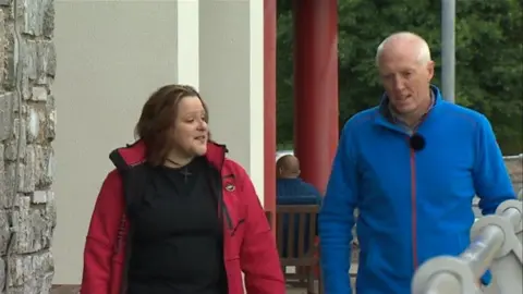 BBC Malan Wilkinson with stranger Gwyn Jones who talked her down off a bridge