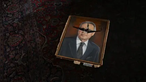 Getty Images A vandalized painting depicting a political figure lies on a room at the National Congress