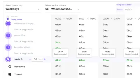 Prospective A page from Prospective's bus timetabling software