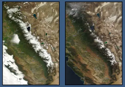 NASA Satellite images of Sierra Nevada mountain range