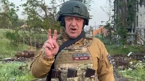 Shutterstock Wagner Group founder Yevgeny Prigozhin addresses his units withdrawing from Bakhmut, the city captured from the Ukrainian Armed Forces, on 25 May 2023