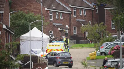 PA Media Police and forensic tents in Biddick Drive