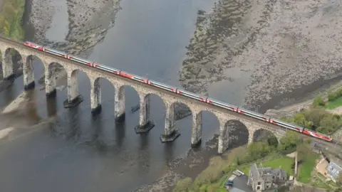 Network Rail Air Ops Train crossing Royal Border Bridge
