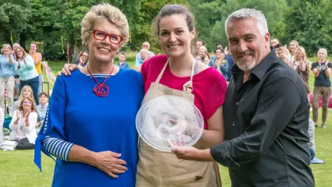 Channel 4 Television Prue Leith and Paul Hollywood with Sophie Faldo