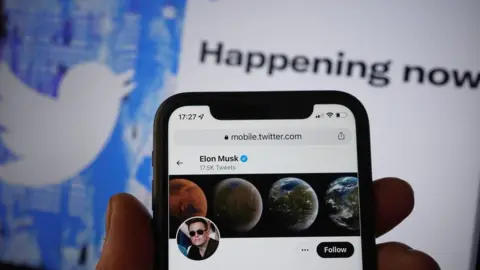 PA Media Elon Musk's Twitter profile with Twitter logo