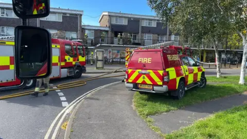 Oxfordshire Fire and Rescue Service  Crews at the scene in Blackbird Leys