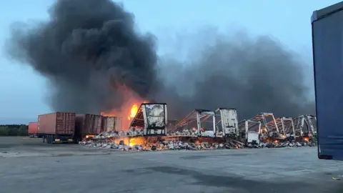 Cambridgeshire Fire and Rescue Service Fire-damaged lorry trailers