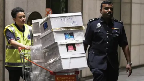 EPA Boxes are seized by Royal Malaysian Police at the Pavilion Residents, Kuala Lumpur, Malaysia, 18 May 2018.