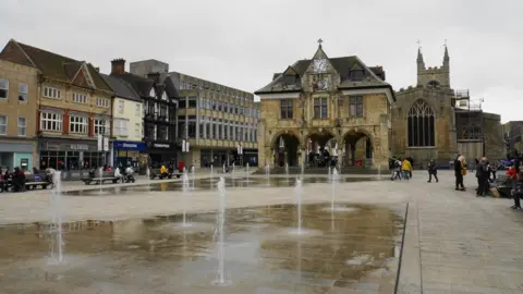 Geograph/Bill Boaden Fountains in Cathedral Square, Peterborough