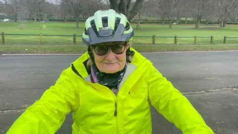 BBC Meryl on a borrowed bike