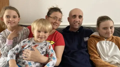 Chloe, 10, Sky, 6 and Noah, 3, with Emma and Leighton Webster