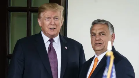 EPA Viktor Orban with President Trump on 13 May