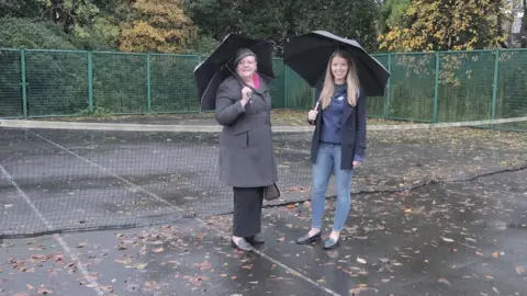 Bradford Metropolitan District Council  Councillor Sarah Ferriby and Laurie Haines, LTA Parks Investment Delivery Partner at Bowling Park Tennis Courts