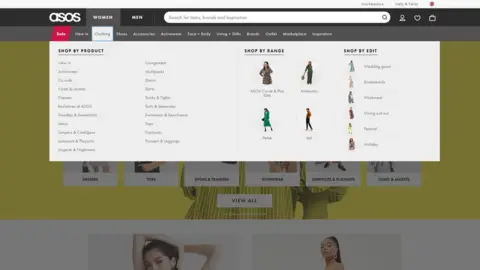 ASOS Asos website navigation menu