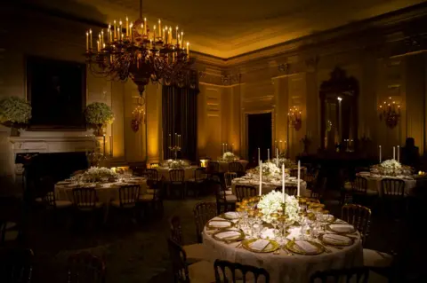 Getty Images The dining room has been prepared ahead of Tuesday dinner