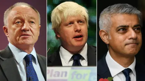 BBC/Getty Images Ken Livingstone, Boris Johnson and Sadiq Khan