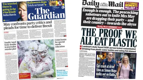 Guardian and Daily Mail front pages for 23/10/18