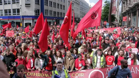 Pacemaker A large crowd of people at a rally in Belfast in 2017 calling for an Irish language act