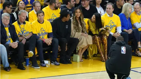 Getty Images Jay-Z, Beyonce, Nicole Curran and Joe Lacob