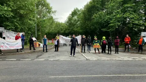 Protesters outside Derwentside