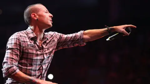 Getty Images Chester Bennington performing in Monterrey, Mexico (12 September 2012)