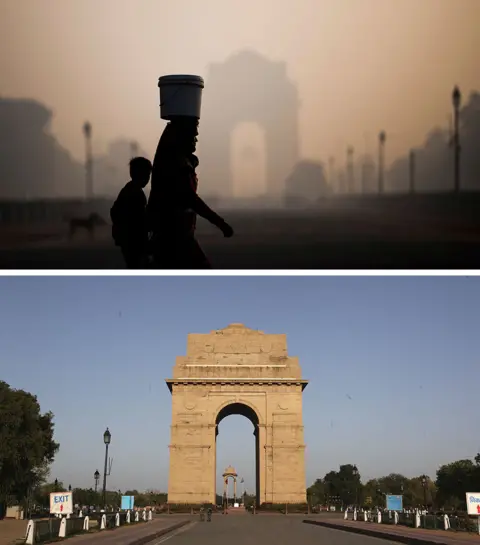 Getty Images Delhi before and after the lockdown