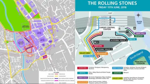 Principality Stadium/Arriva Trains Wales Map of road closures and information for train passengers ahead of Rolling Stones concert