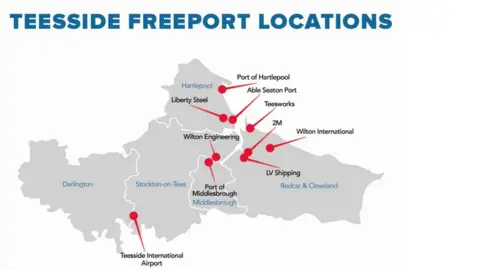 Teesside Freeport locations graphic
