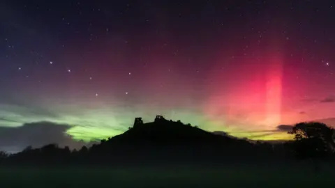 Mathew Browne Northern Lights over Dryslwyn Castle in Carmarthenshire