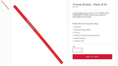 Trump website The listing for the Trump-branded straws