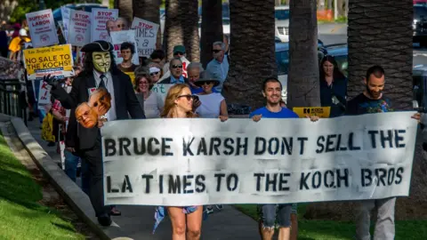 Getty Images Protest against the sale of the LA times in 2013.