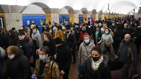 AFP People taking shelter in metro station