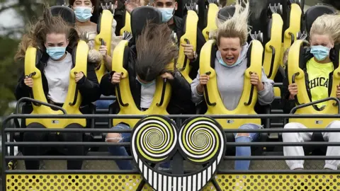 Getty Images People on a Smiler rollercoaster in Alton Towers UK