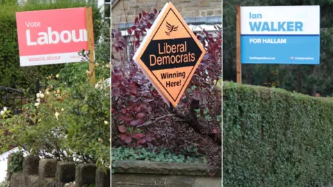 Labour, Lib Dem , Conservative signs