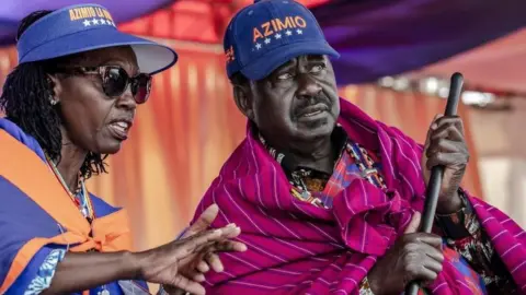 AFP Raila Odinga with running mate Martha Karua at an event in Narok, Kenya
