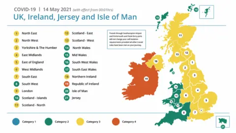 States of Guernsey Map of the travel categories of the British Isles areas according to 14 day Covid-19 infection rate