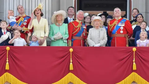 Getty Images The Royal Family appeared on the balcony of Buckingham Palace to watch an RAF flypast - marking the Queen's birthday in 2019