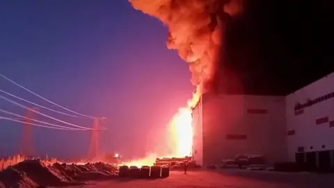 Huge warehouse on fire