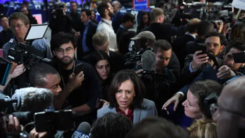 Getty Images Kamala Harris faces the media