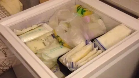 Harriet Tutton Harriet Tutton's freezer full of packets of her frozen breast milk