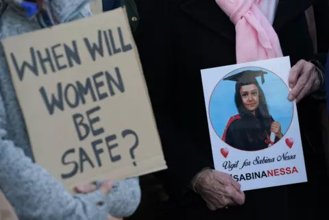 Gareth Fuller/PA Wire Close up of placards at Sabina Nessa vigil