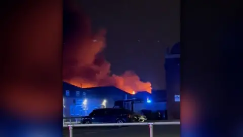 Industrial building on fire