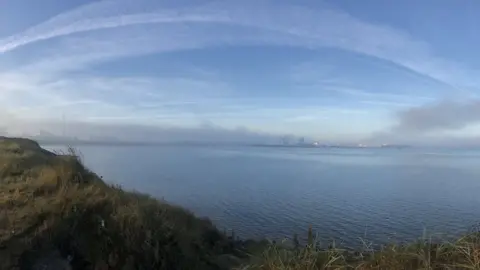 Long shot view of fire at South Bank coke ovens