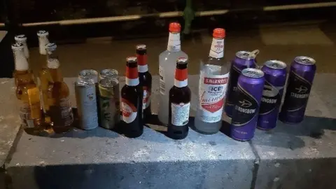 North Wales Police bottles of alcohol