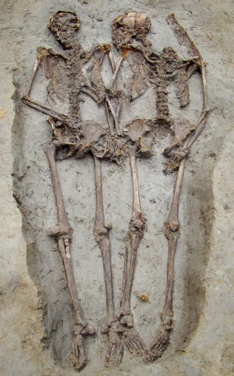 Lovers of Modena skeletons holding hands were both men