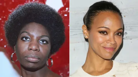 Getty Images Left to right: Singer Nina Simone and actress Zoe Saldana