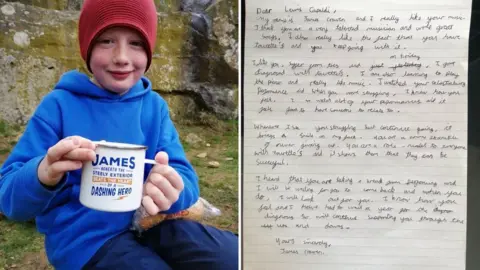 Family handout James Craven and the letter he wrote to Lewis Capaldi