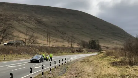 A police check point at Storey Arms, Brecon Beacons