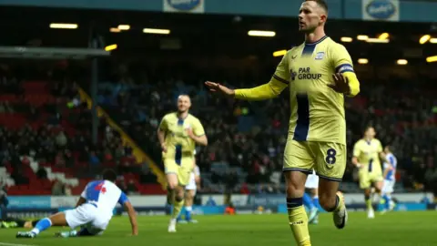 PA Media Preston North End's Alan Browne celebrates scoring their side's first goal of the game during the Sky Bet Championship match at Ewood Park, Blackburn.